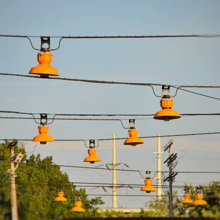 Overhead lights at Atwater Market