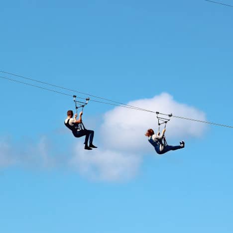 Couple on a zipline