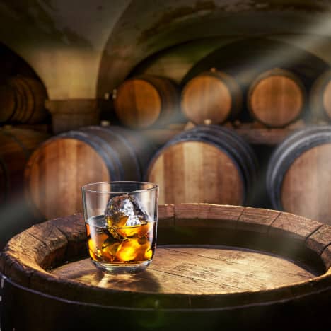 Whiskey atop a barrel