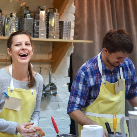 Happy couple at cooking class