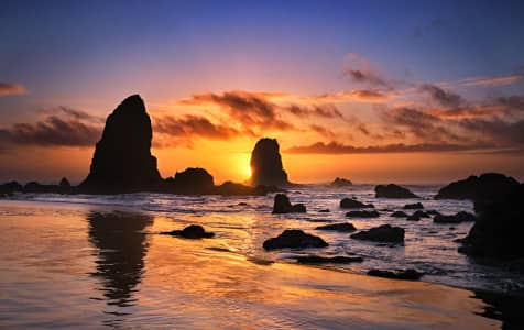 Haystack Rock at Cannon Beach at sunset