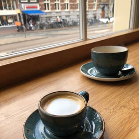 Coffee shop counter with two cups